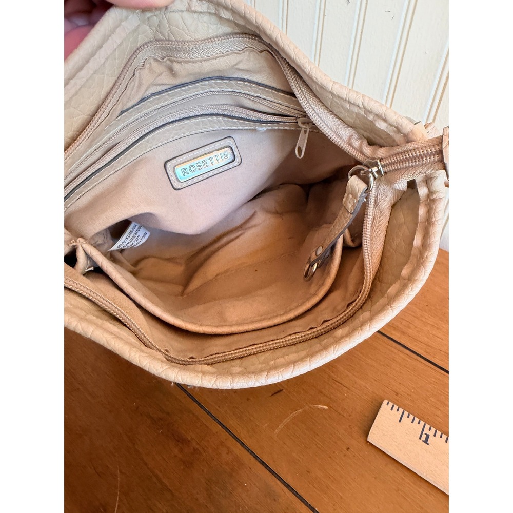 Rosetti Beige Pebbled Faux Leather Crossbody Bag Multi-Pocket Purse Small - Picture 6 of 10